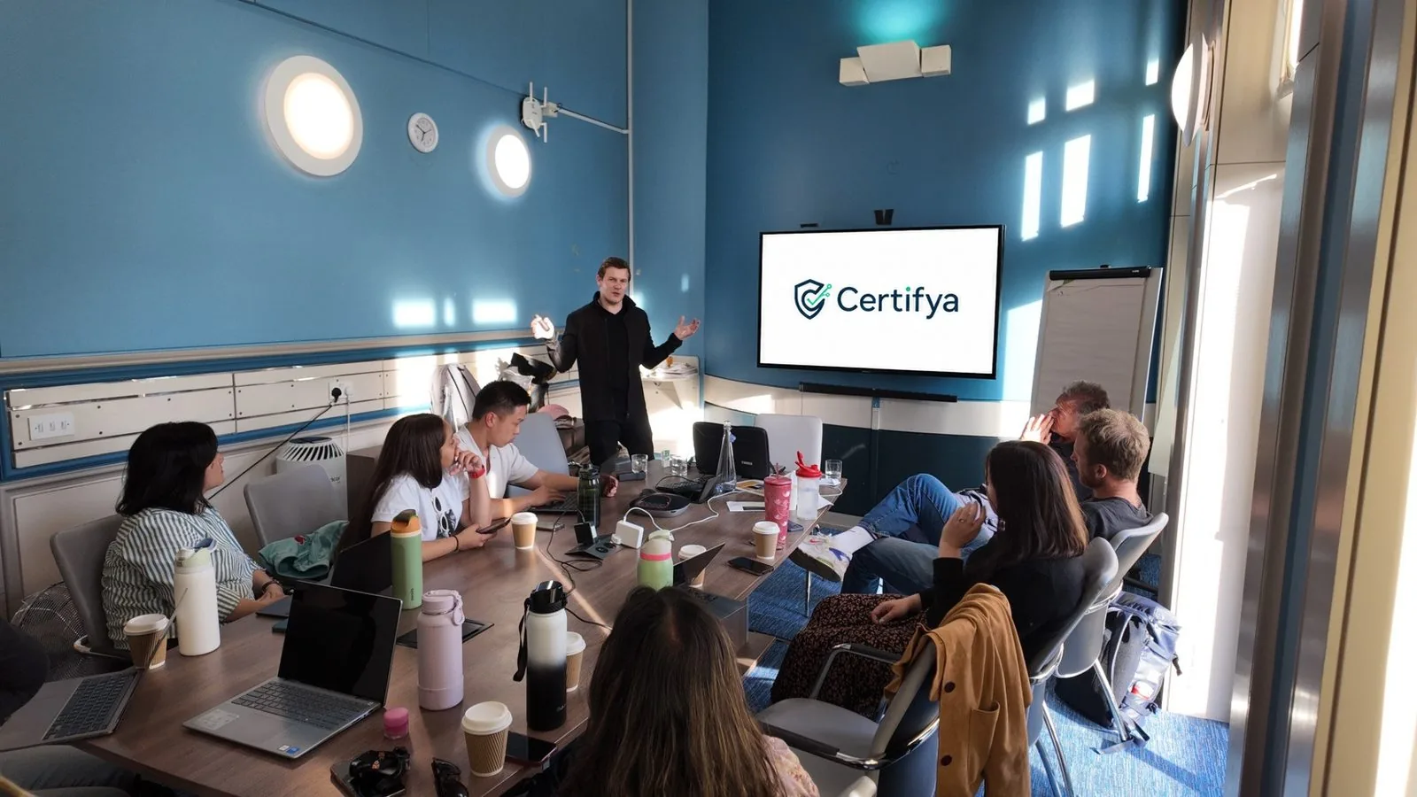 Matthew Blakemore introducing Certifya to a team