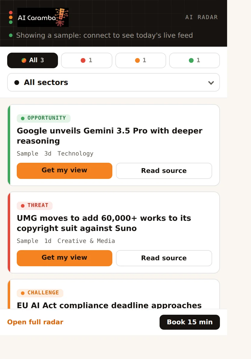 The AI Radar browser extension popup