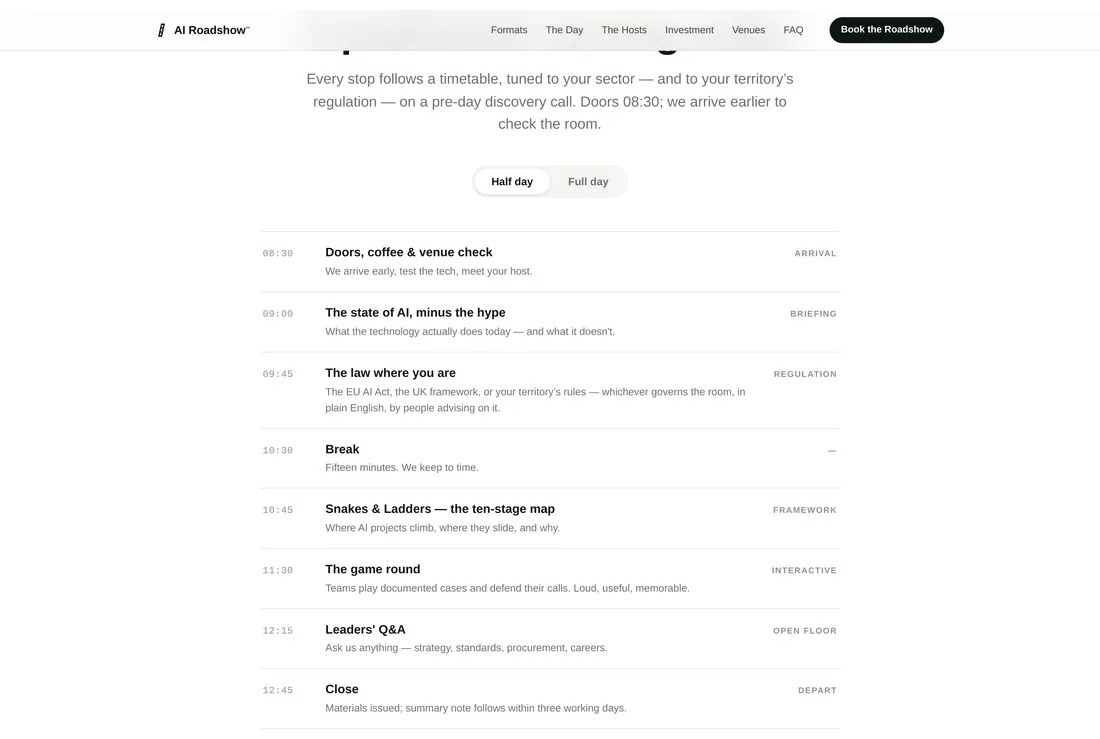 The published running order for the day.