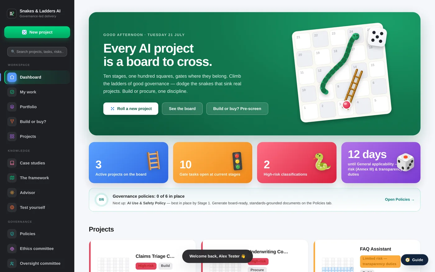 Every project on one board: gates cleared, snakes dodged, literacy tracked.