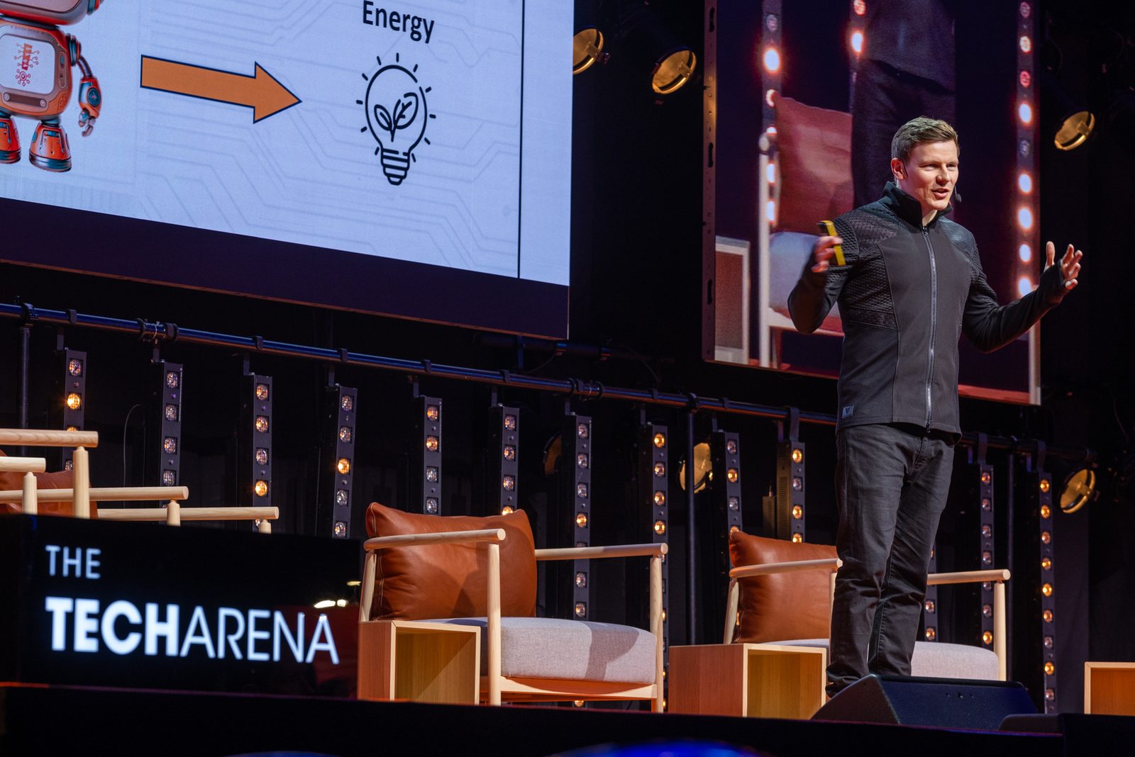 Matthew Blakemore speaking on stage at The TechArena