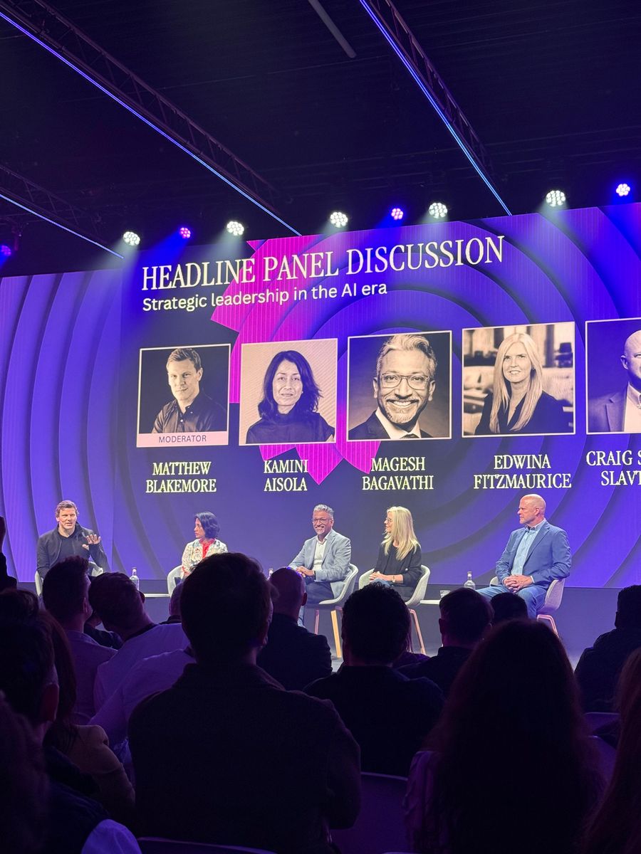 Matthew Blakemore moderating a headline panel on strategic leadership in the AI era