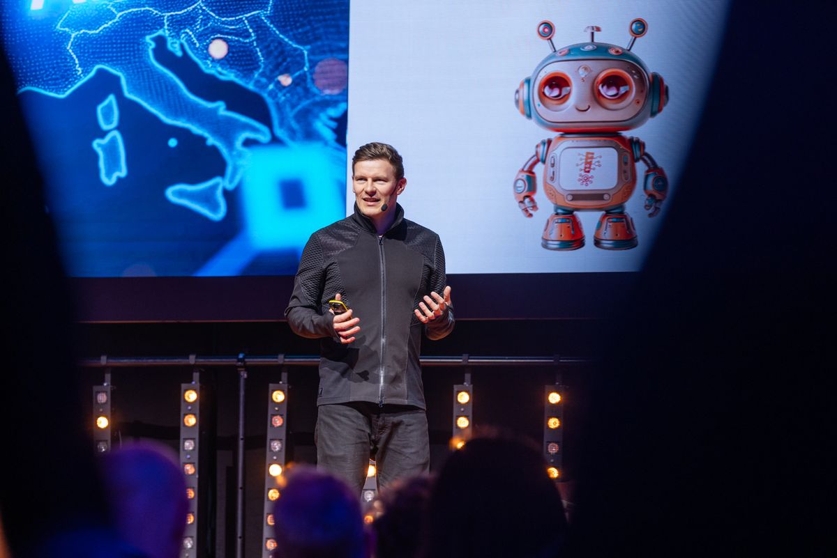 Matthew Blakemore on stage at The TechArena