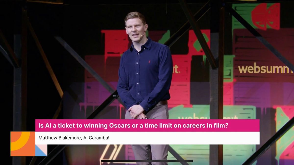 Matthew Blakemore speaking at Web Summit on AI and film
