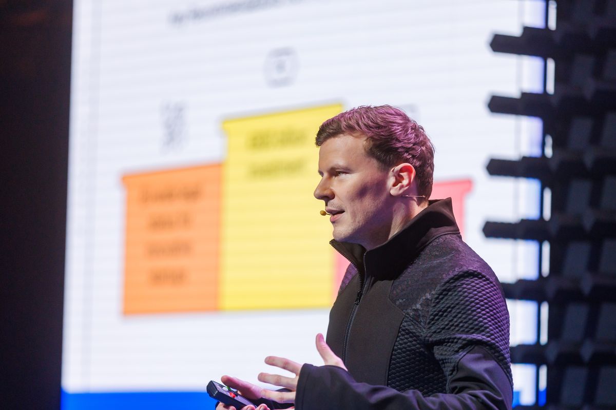 Matthew Blakemore speaking at Web Summit in Lisbon